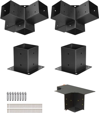 VEVOR Pergola Bracket Kit, 4x4 Inch (Inner Size 3.5x3.5), 2 Pcs 4-Way Heavy Duty Corner Bracket Woodworks DIY Post Base Kit, Easy Installation Wooden Beams for Gazebos, Patio Pergolas, Log Cabin