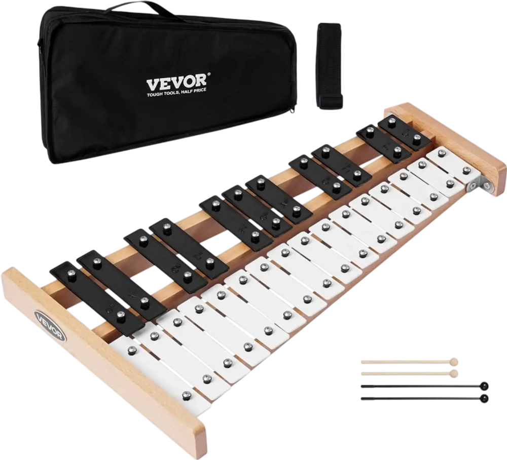 VEVOR Glockenspiel Xylophone, 27 Notes, Professional Xylophone Percussion Instrument, with Metal Keys, Includes 4 Mallets, Carrying Bag, Beginner Musical Instrument for Adults and Kids Music Teaching