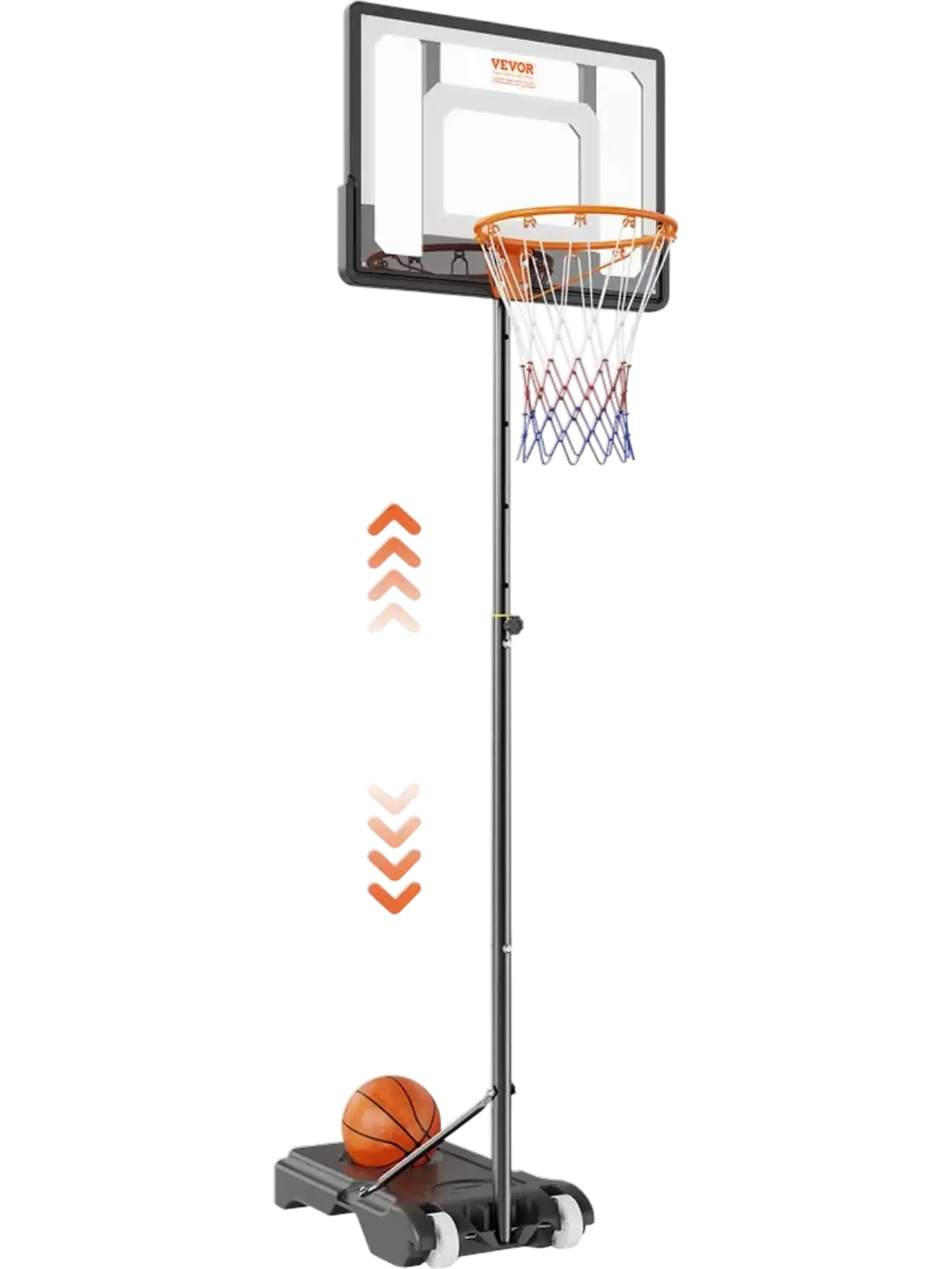 VEVOR Basketball Hoop, 5-7 ft Adjustable Height Portable Backboard System, 32 inch Basketball Hoop & Goal, Kids & Adults Basketball Set with Wheels, Stand, and Fillable Base, for Outdoor/Indoor