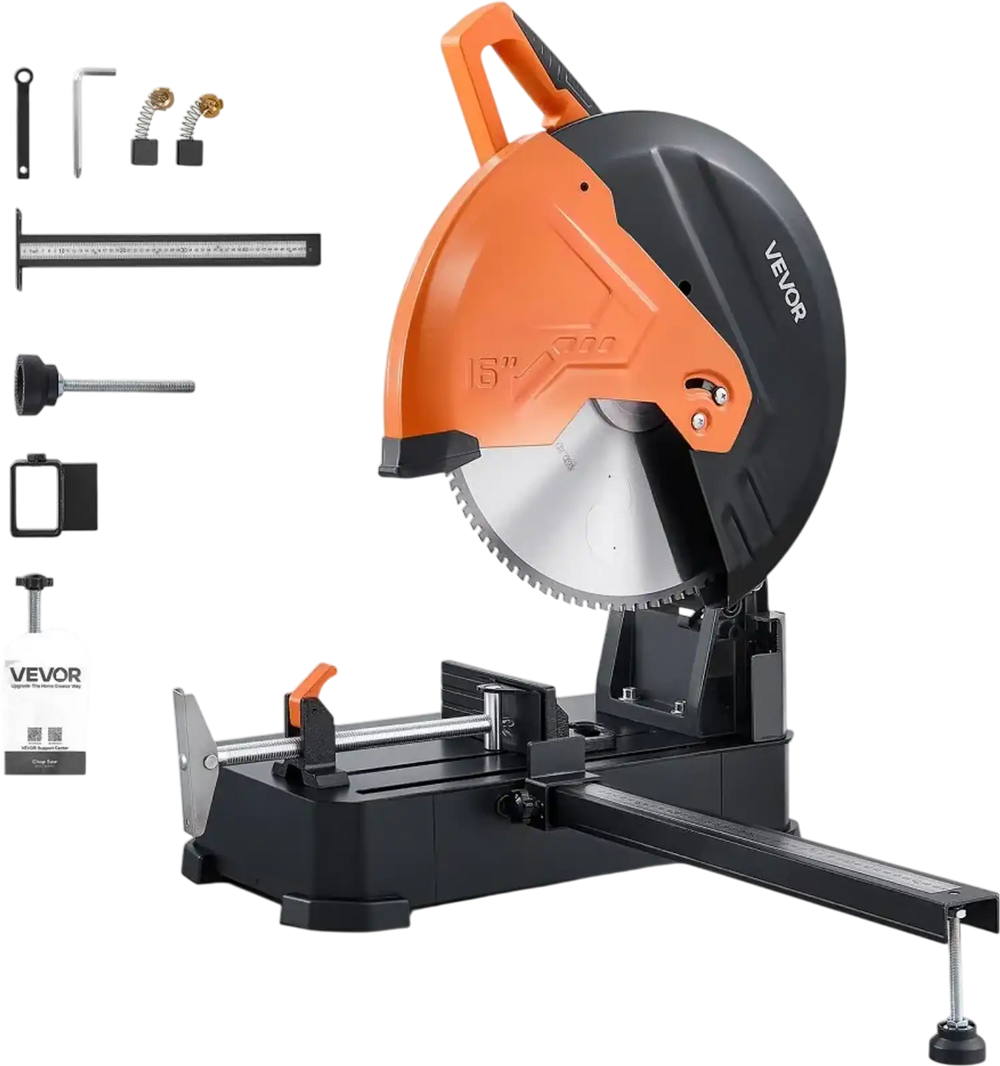 VEVOR Chop Saw 16-inch Cold Cut Blade 3000 W Powerful Motor Cut Off Saw, For Cutting Metal, -45° to 45° Adjustable Angle, Efficient Dry Cutting, Stable, with Thickened Blade Guard and Scale Ruler