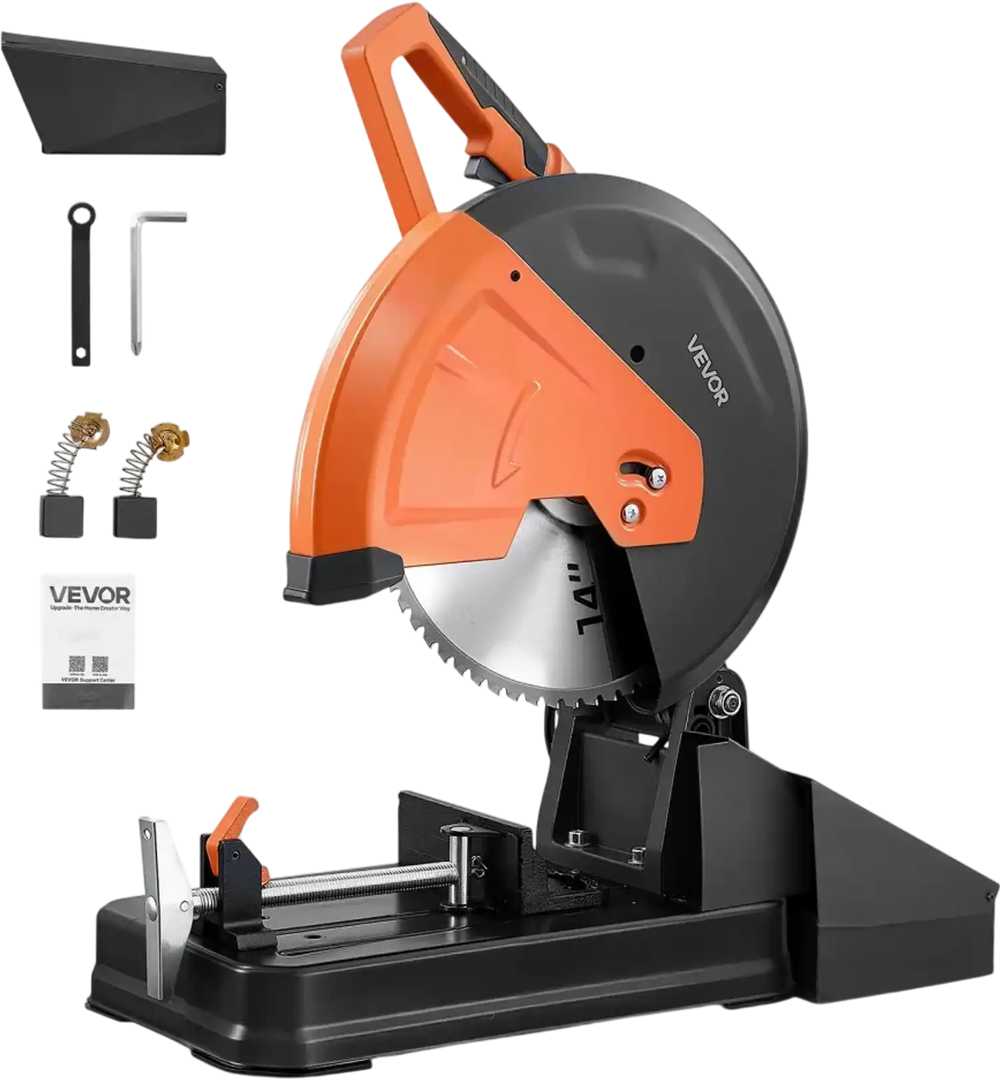 VEVOR Chop Saw 14-inch Cold Cut Blade 2800 W Powerful Motor Cut Off Saw, For Cutting Metal, -45° to 45° Adjustable Angle, Efficient Dry Cutting, with Thickened Blade Guard and Chip Collection Box