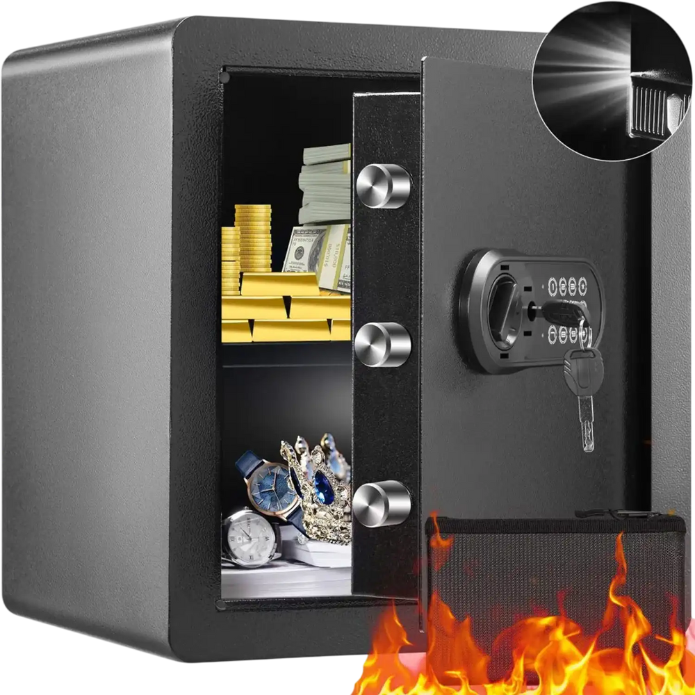 VEVOR Safe, 1.8 Cubic Feet Home Safe, Steel Security Safe with Digital Keypad and 2 Keys, Cabinet Safe with Fire-proof Bag, Protect Cash, Gold, Jewelry, Documents for Home, Hotel, 15.8x13x16.9 inches