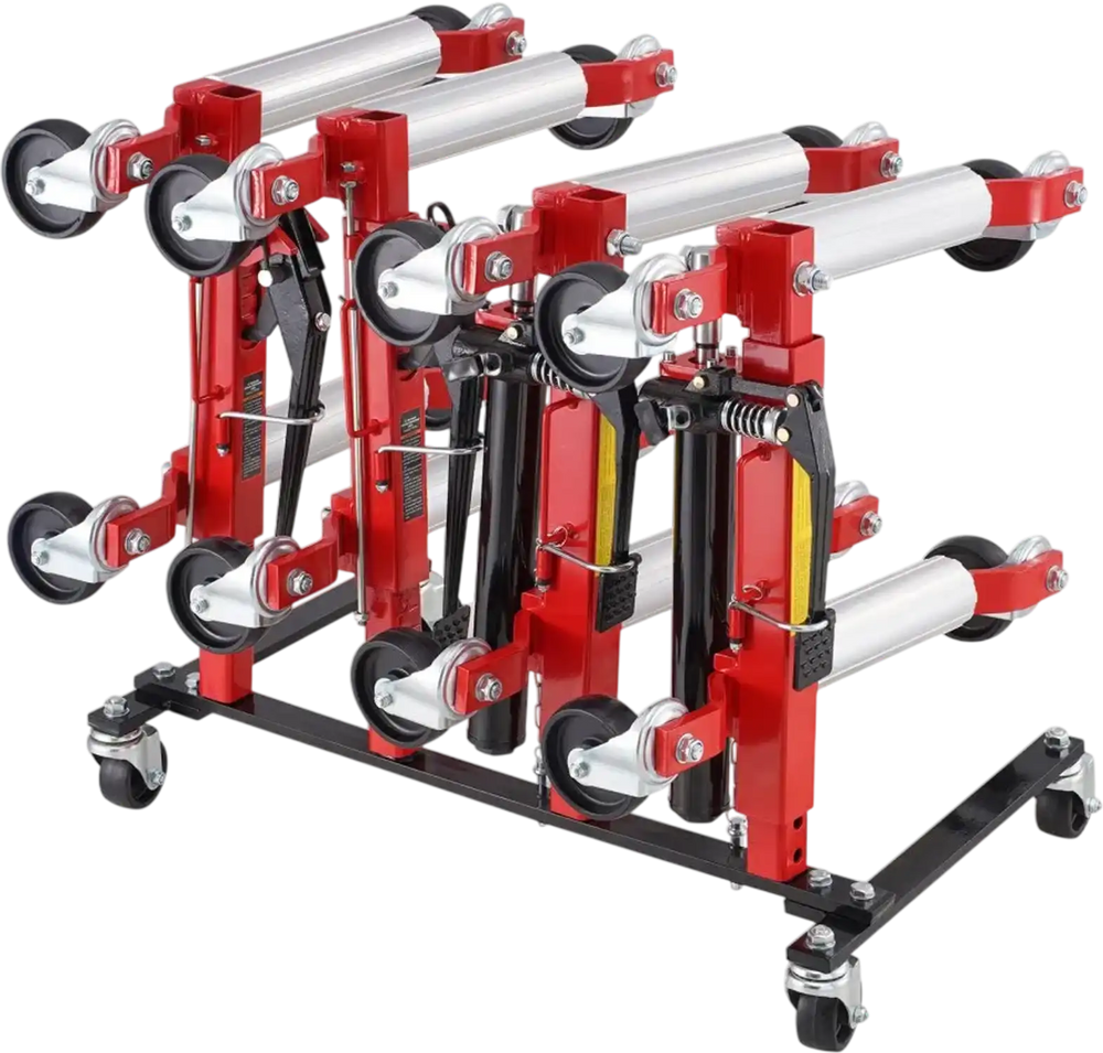 VEVOR Car Dolly Rack, Storage Rack with 360° Rotatable Wheels, Hydraulic Ratchet Trolley Jack Stand Organizer, Jack Stands Holder Storage Rack, 4-Dolly Capacity, Compatible with Most Dollies