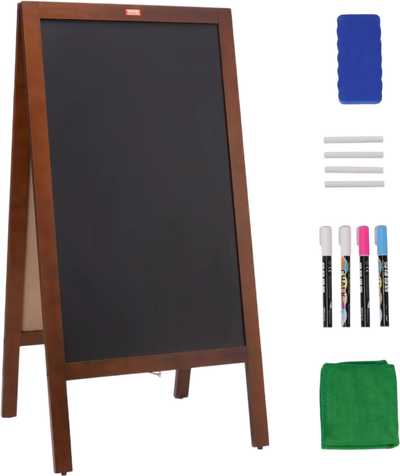 VEVOR A Frame Chalkboard Sign, Double-Sided Sidewalk Signs, Freestanding Vintage Wooden Chalk Board with Chalks & Magnetic Eraser, Rustic Brown Outdoor Sandwich Board, 20