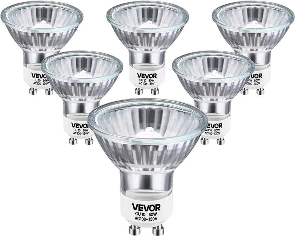 VEVOR Halogen Light Bulbs, MR16 GU10 Candle Warmer Lamp Bulb Dimmable, 100-130V 50W Glass Cover Halogen Bulbs, 2800K Warm Light Bulb, for Wall Lamp, Hood Range, Landscape & Track Lighting, Pack of 6