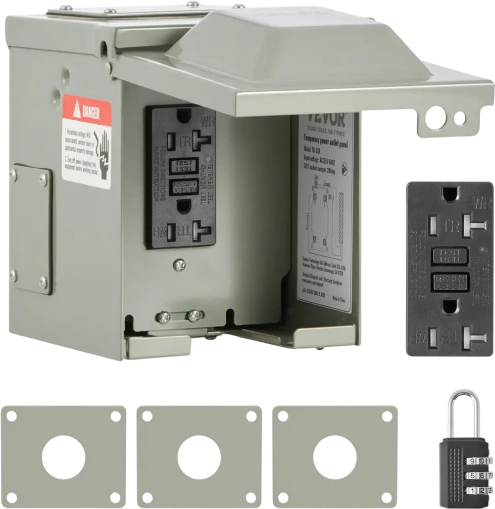 VEVOR Outdoor Electrical Outlet Box, 20 AMP GFCI Receptacle, Electrical Outlet Panel Box with GFCI Protection, IP54 Weatherproof Exterior, Power Plug Outlet Box, for Halloween Decorations Patio Lights