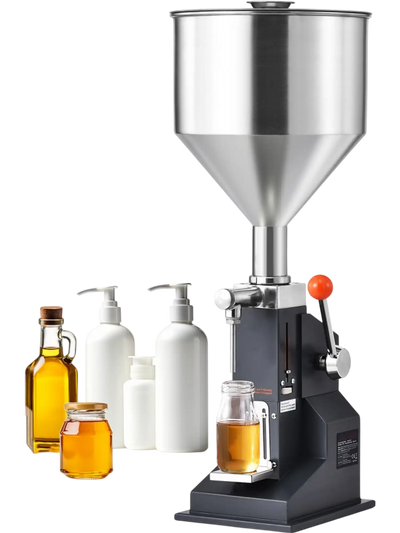 VEVOR Manual Paste Liquid Filling Machine, 5-50ml Bottle Filler, Adjustable Bottle Filling Machine, Stainless Steel Liquid Filler with Hopper for Milk Water Juice Essential Oil Shampoo Cosmetic Honey