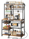 VEVOR Kitchen Bakers Rack, 5 ft Power Cable Bakers Rack with Power Outlet, Kitchen Stand with X-Shaped Support Bar, 10 S-Shaped Hooks, Coffee Bar Stand for Dishes, Spice Bottles, Built-In Power Strip