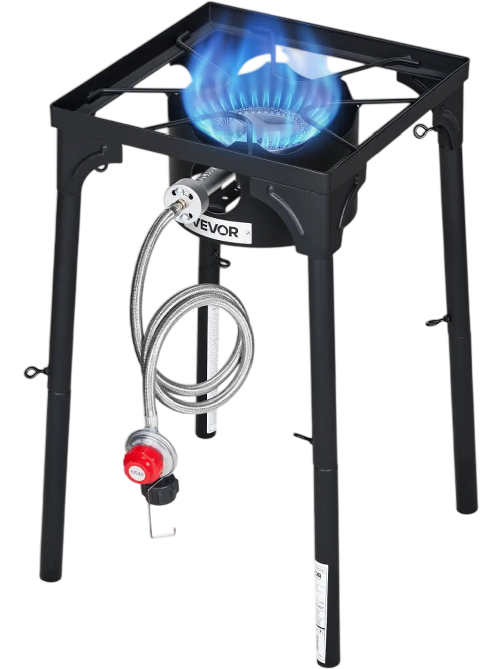 VEVOR Single Burner Outdoor Propane Gas Stove, 100,000 BTU Propane LPG Gas Camping Stove, Heavy Duty Carbon Steel Outdoor Cooker, with Tall Stand & PSI Regulator, for BBQ Camp Home Patio RV Cooking