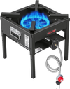 VEVOR Single Burner Outdoor Propane Gas Stove, 200,000 BTU Propane LPG Gas Camping Stove, Heavy Duty Carbon Steel Outdoor Cooker, with Shield & 20 PSI Regulator, for BBQ Camp Home Patio Seafood Boil
