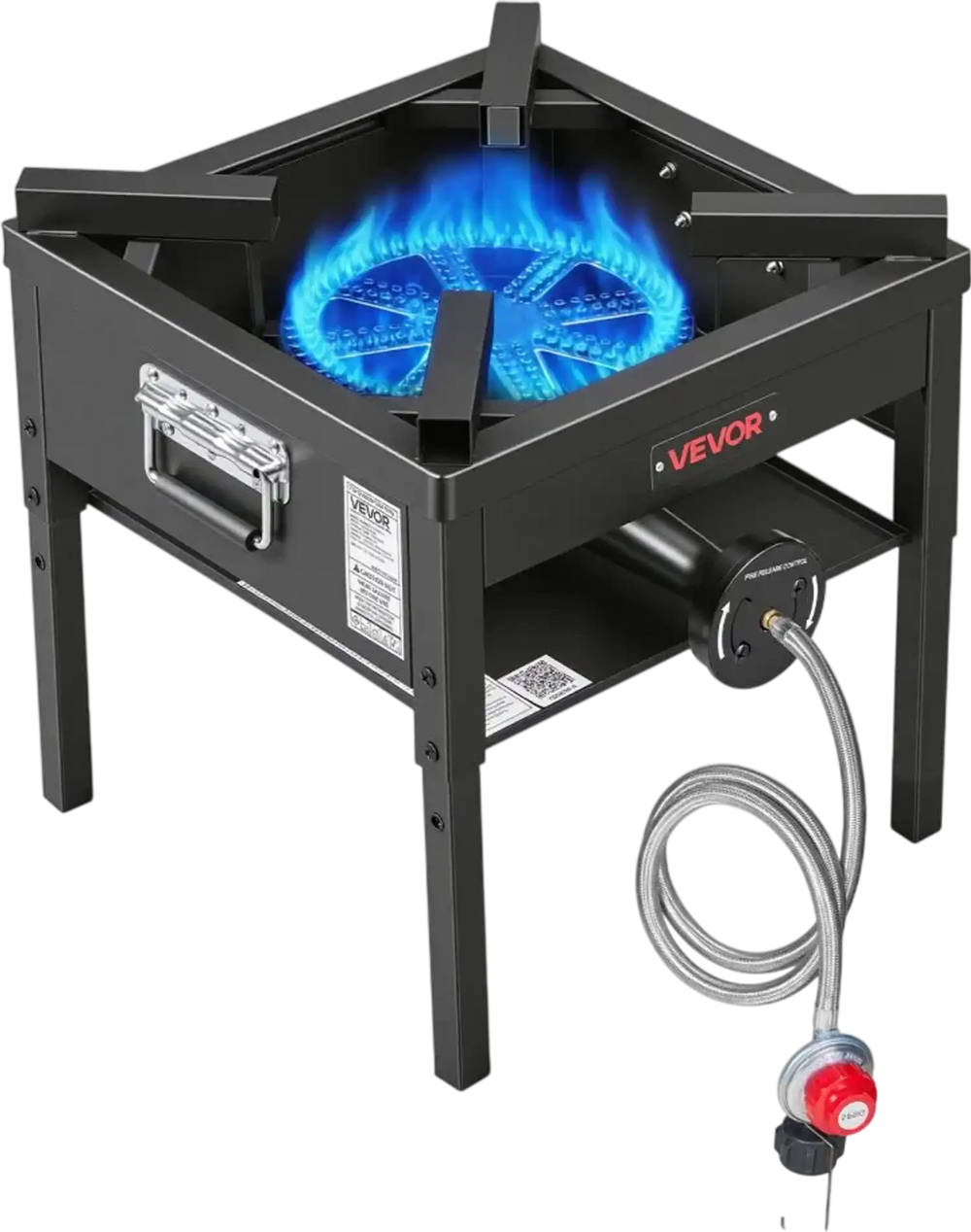 VEVOR Single Burner Outdoor Propane Gas Stove, 200,000 BTU Propane LPG Gas Camping Stove, Heavy Duty Carbon Steel Outdoor Cooker, with Shield & 20 PSI Regulator, for BBQ Camp Home Patio Seafood Boil
