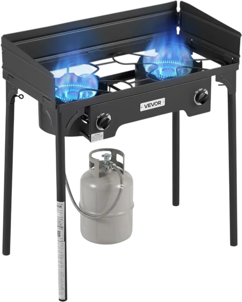 VEVOR 2 Burner Outdoor Propane Gas Stove, 150,000 BTU Propane LPG Gas Camping Stove, Heavy Duty Carbon Steel Outdoor Cooker, with Shield & Tall Stand & PSI Regulator, for BBQ Camp Home Patio Backyard