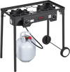 VEVOR 2 Burner Outdoor Propane Gas Stove, 150,000 BTU Propane LPG Gas Camping Stove, Heavy-duty Carbon Steel Outdoor Cooker, with 2 Wheels & 20 PSI Regulator & Hose, for BBQ Camp Home Patio Backyard