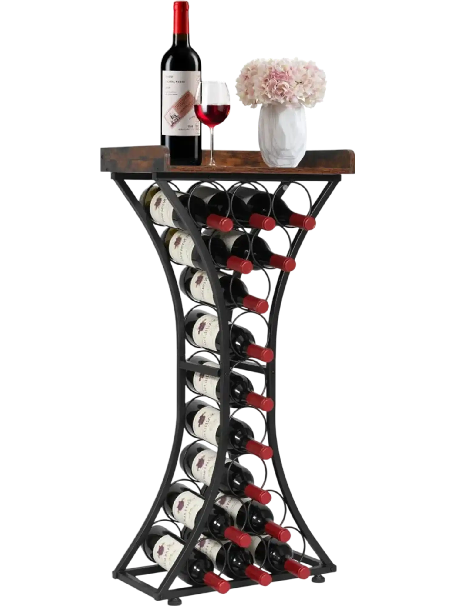 Vevor Wine Rack 15-Bottle Freestanding Floor Wine Holder with Wood Tabletop Black New