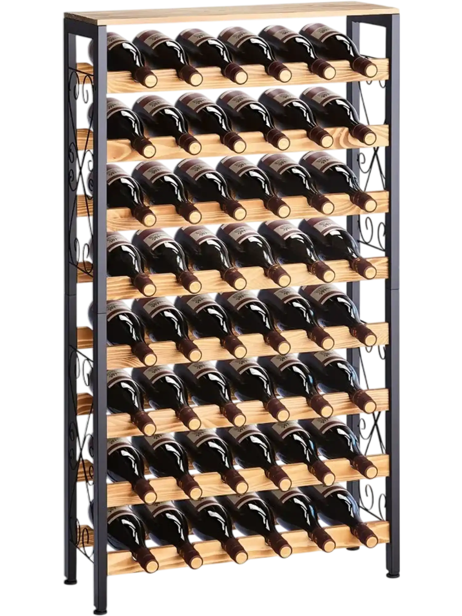 Vevor Wine Rack 48-Bottle 8-Tier Freestanding Floor Display with Wood Table Top Black New