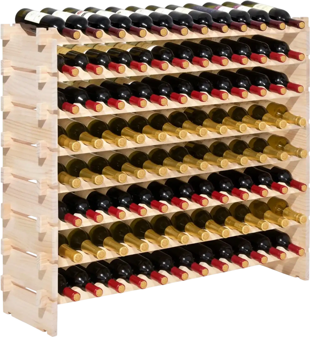 VEVOR 96 Bottle Stackable Modular Wine Rack, 8-Tier Wine Bottle Holder,Solid Wood Floor Freestanding Wine Storage Rack For Pinot Noir bottles,For Kitchen, Cellar, and Bar, Natural