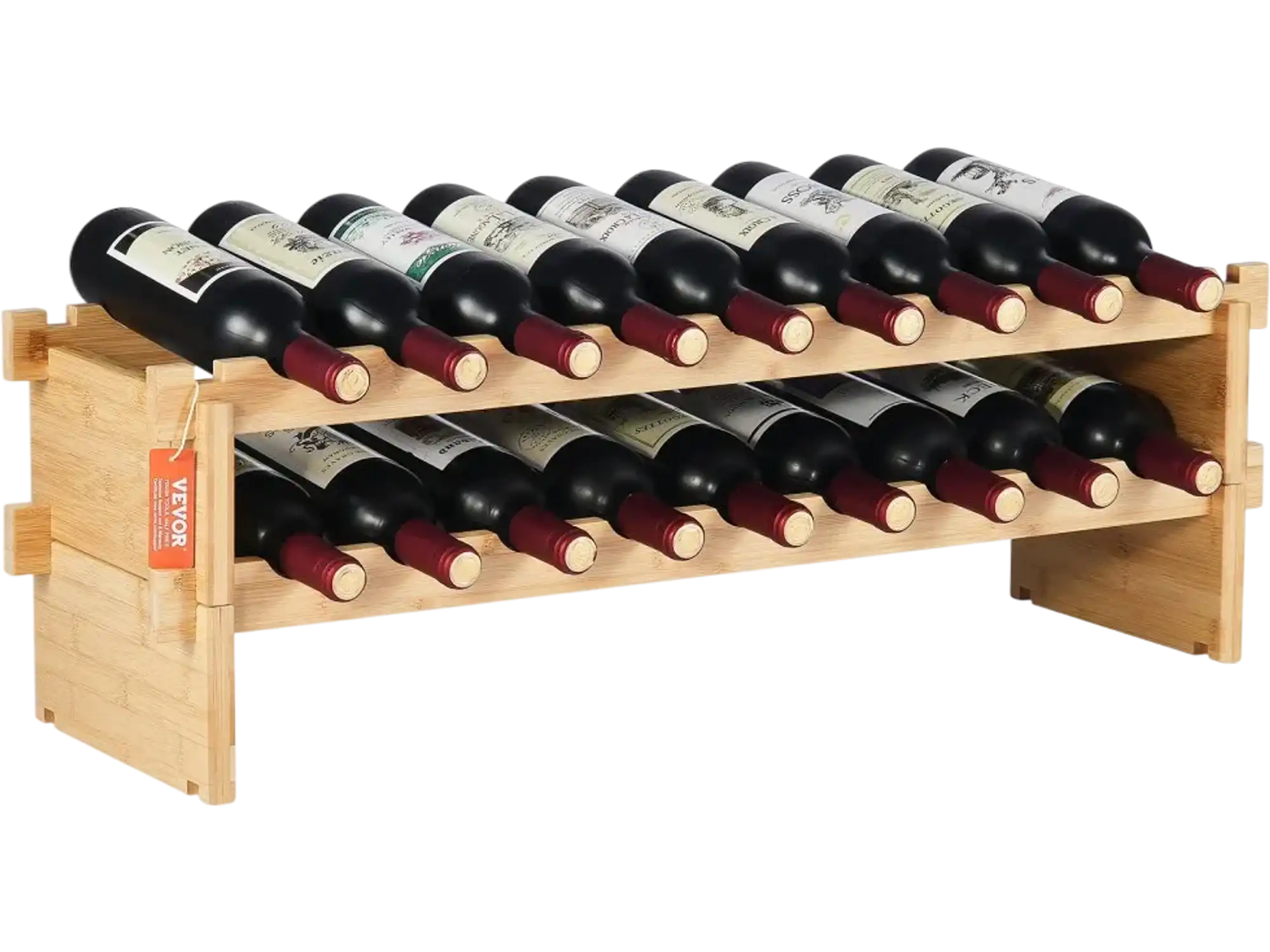 Vevor Wine Rack 18-Bottle 2-Tier Stackable Bamboo Display Shelf New