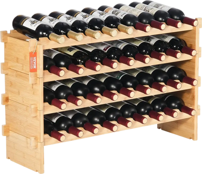 Vevor Wine Rack 36-Bottle 4-Tier Stackable Modular Bamboo Display Shelf New