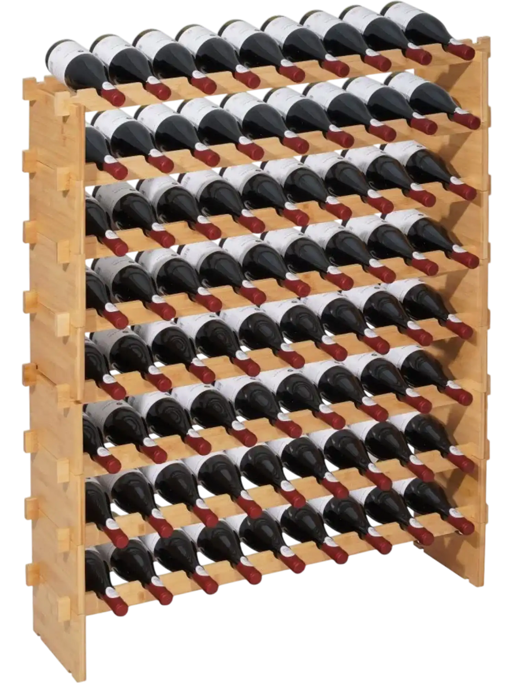 VEVOR 72 Bottle Stackable Modular Wine Rack, 8-Tier, Floor Freestanding Wine Storage Rack, Sturdy Wines Holder Display Shelf, Wobble-Free Shelves, Easy Assembly, for Kitchen, Cellar, and Bar, Natural