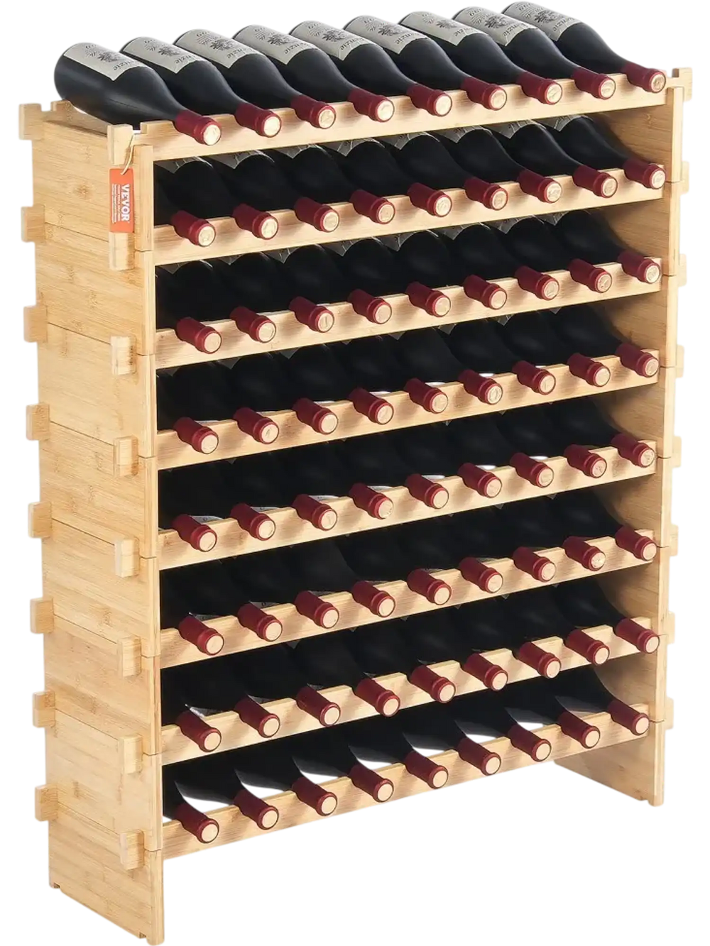 VEVOR 72 Bottle Upgrade Modular Wine Rack, Continuously Store Pinot Bottles, 8-Tier Bamboo Wood Storage Rack, Floor Freestanding Wines Holder Display Shelf, Wobble-Free Shelves for Kitchen Bar Cellar