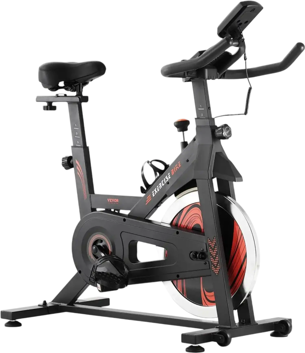 VEVOR Exercise Bike, Adjustable Stationary Bike, Indoor Cycling Bike for Home Cardio, Workout Bike with Silent Belt Drive, Comfortable Seat Cushion, LCD Monitor, and Heavy Flywheel