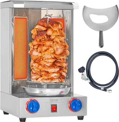 VEVOR Shawarma Grill Machine, 13 lbs Capacity, Chicken Shawarma Cooker Machine with 2 Burners, Gas Vertical Broiler Gyro Rotisserie Oven Doner Kebab Machine, for Home Restaurant Kitchen Parties