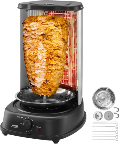 VEVOR Shawarma Grill Machine, Vertical Chicken Shawarma Cooker Machine Countertop, Electric Stainless Steel Broiler Gyro Rotisserie Oven Doner Kebab Machine, for Home Restaurant Kitchen Parties