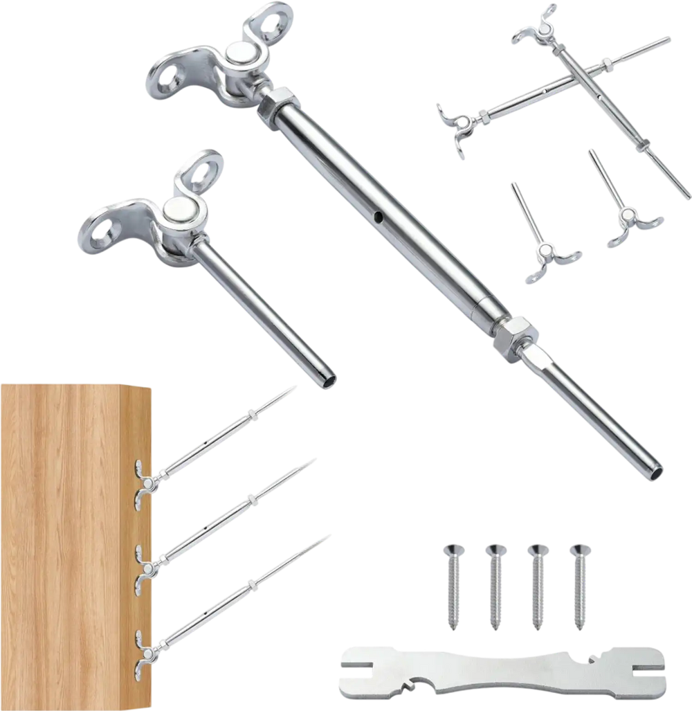 VEVOR T316 Stainless Steel Adjustable Angle 1/8" Cable Railing Kit/Hardware for Wood Post，Marine Grade for 1/8"Wire Rope,0-180-Degree Angle & Easy Installation, Silver (10 Pack)