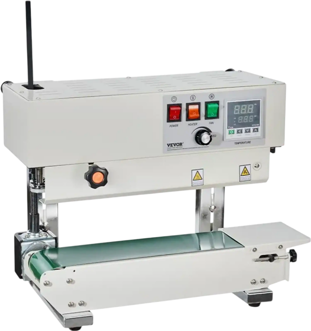 VEVOR Continuous Bag Band Sealing Machine, 0.24-0.47 in/6-12 mm Seal Width, Vertical Band Sealer Machine with Digital Temperature Control, Carbon Steel Bag Sealer for 0.02-0.8 mm Plastic Bags Films