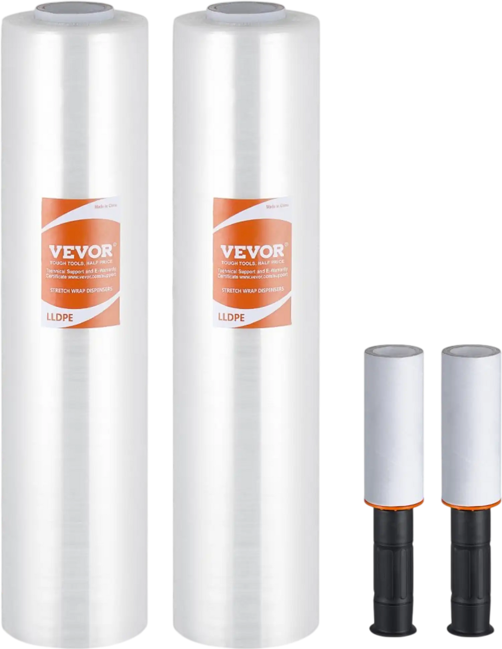 VEVOR Stretch Film, 15 inches x 1000 feet, 2 Pack, 60 Gauge Industrial Strength Clear Durable Stretch Wrap Roll, Heavy Duty Shrink Film Stretch Wrap with Handles for Pallet Wrapping Shipping Moving
