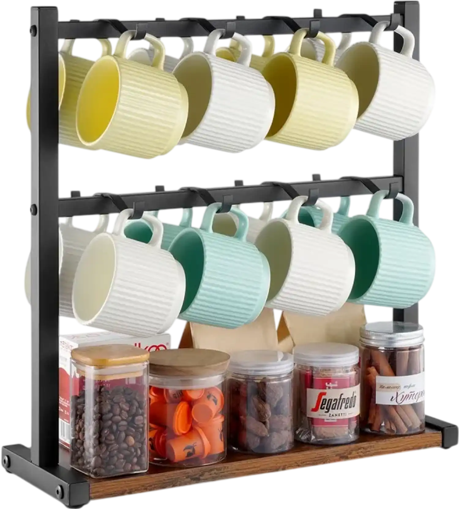 Vevor Mug Holder Countertop Coffee Cup Rack with 16 Hooks and Storage Base New