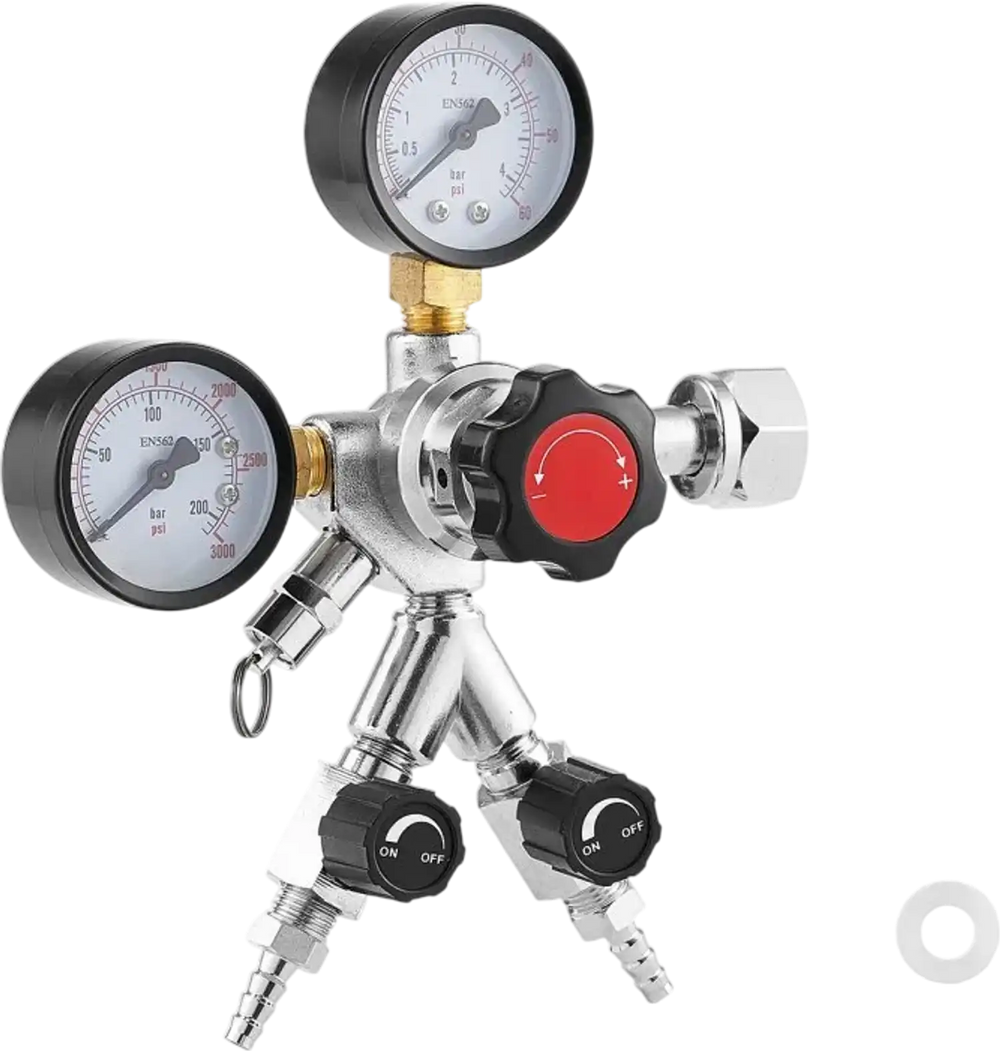 VEVOR CO2 Regulator, Dual-Gauge Dual-Valve Beer Keg Regulator, 0–60 PSI Adjustable Pressure, Heavy-Duty CO2 Tank Gas Regulator with 2 Check Valves, for Draft Beer Homebrewing, Fits CGA320 Interface