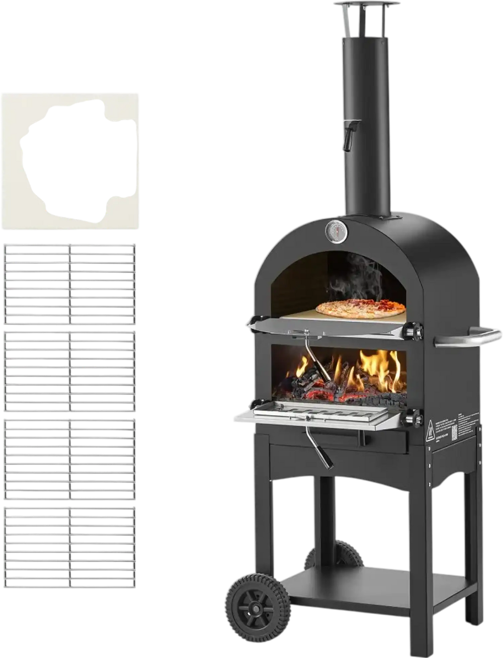 VEVOR Outdoor Pizza Oven, 12" Pellet Fire Ovens, 2-Layer Pizza Oven Wood Fired, Wood Burning Outdoor Pizza-Oven with 2 Removable Wheels, 1000℉ Max Temperature Fired Pizza-Maker Ovens for Barbecue