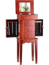 VEVOR Jewelry Cabinet Armoire, Standing Wood Jewelry Storage Chest with 3 Drawers, Flip Top Mirror, 4 Top Storage Compartments, Zinc Alloy Handles, 2 Side Doors with 6 Necklace Hooks