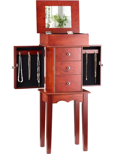 Vevor Jewelry Armoire Standing Jewelry Storage Chest with 3 Drawers & Mirror New