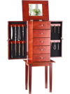 VEVOR Jewelry Cabinet Armoire, Standing Wood Jewelry Storage Chest with 4 Spacious Drawers, Flip Top Mirror, 4 Top Storage Compartments, Zinc Alloy Handles, 2 Side Doors with 16 Necklace Hooks