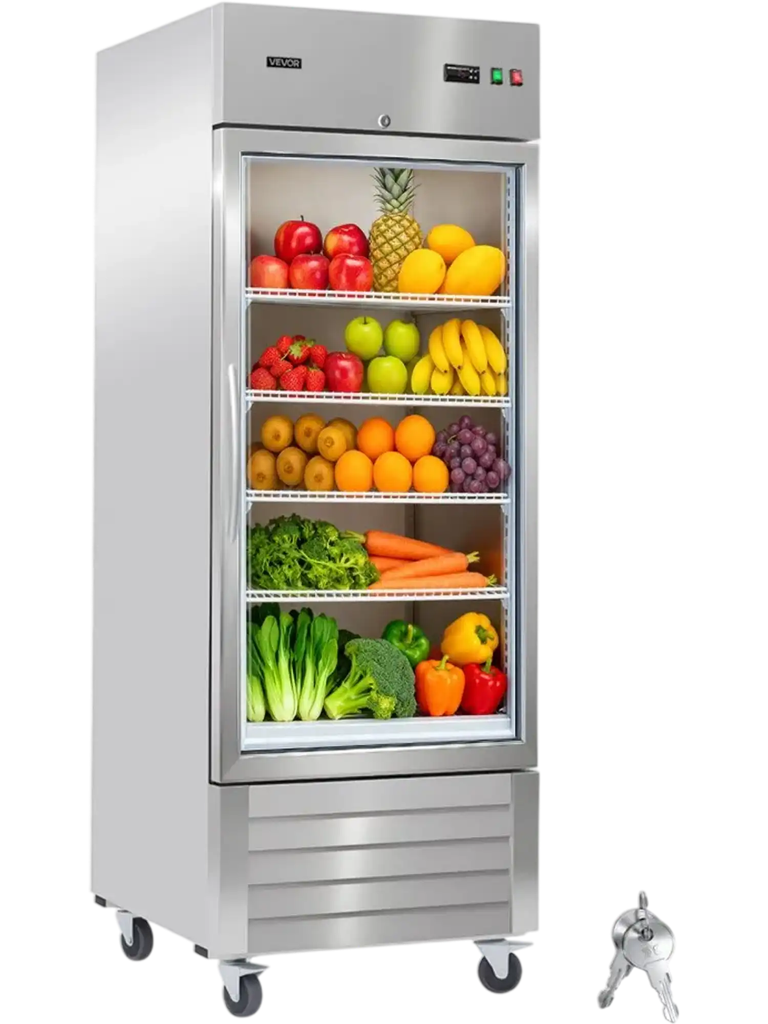 Vevor Refrigerator 21.5 Cu. Ft Single Glass Door Commercial Stainless Steel Reach-In Upright New