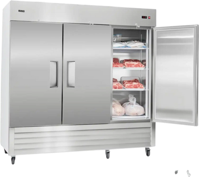 VEVOR Commercial Freezer, 32.2 in Width Reach In Upright-Freezer Three Door, 66.9 Cu.ft Auto-Defrost Stainless Steel Freezer with 12 Adjustable Shelves, -11 to 14℉ Temp Control, LED Light, 4 Wheels