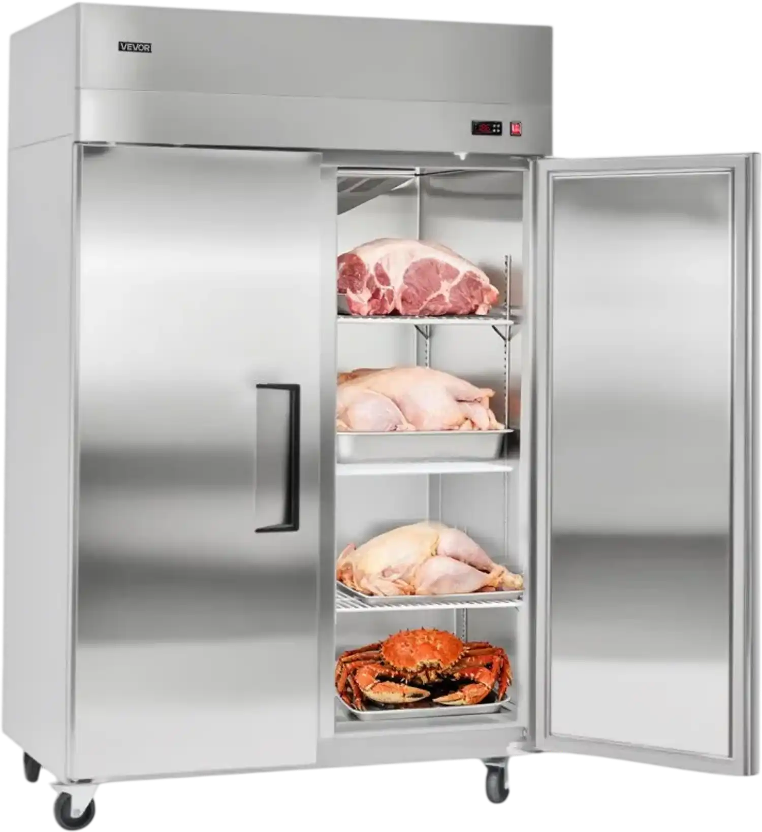 Vevor Freezer Commercial Double Door Upright Reach-In 32.1 Cu. Ft. Stainless Steel New