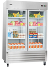 VEVOR Commercial Refrigerator, 32.2 in Width Reach In Upright Refrigeration Double Glass Door, 43.2 Cu.ft Auto-Defrost Stainless Steel Refrigerator with 8 Adjustable Shelves, 32 to 50℉ Temp Range