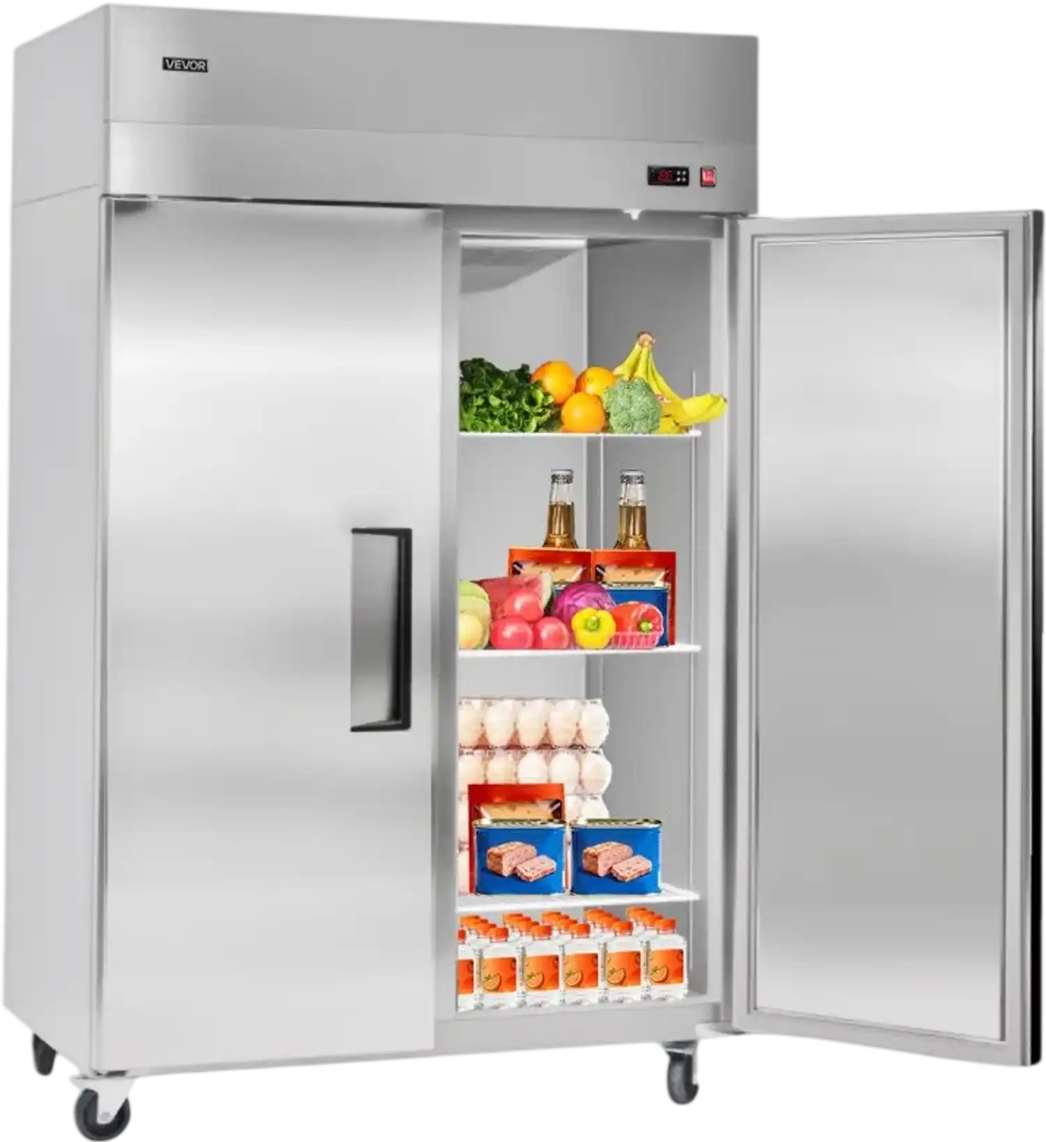 Vevor Double Door Refrigerator Commercial Upright Stainless Steel 33 Cu.Ft. Reach-In New