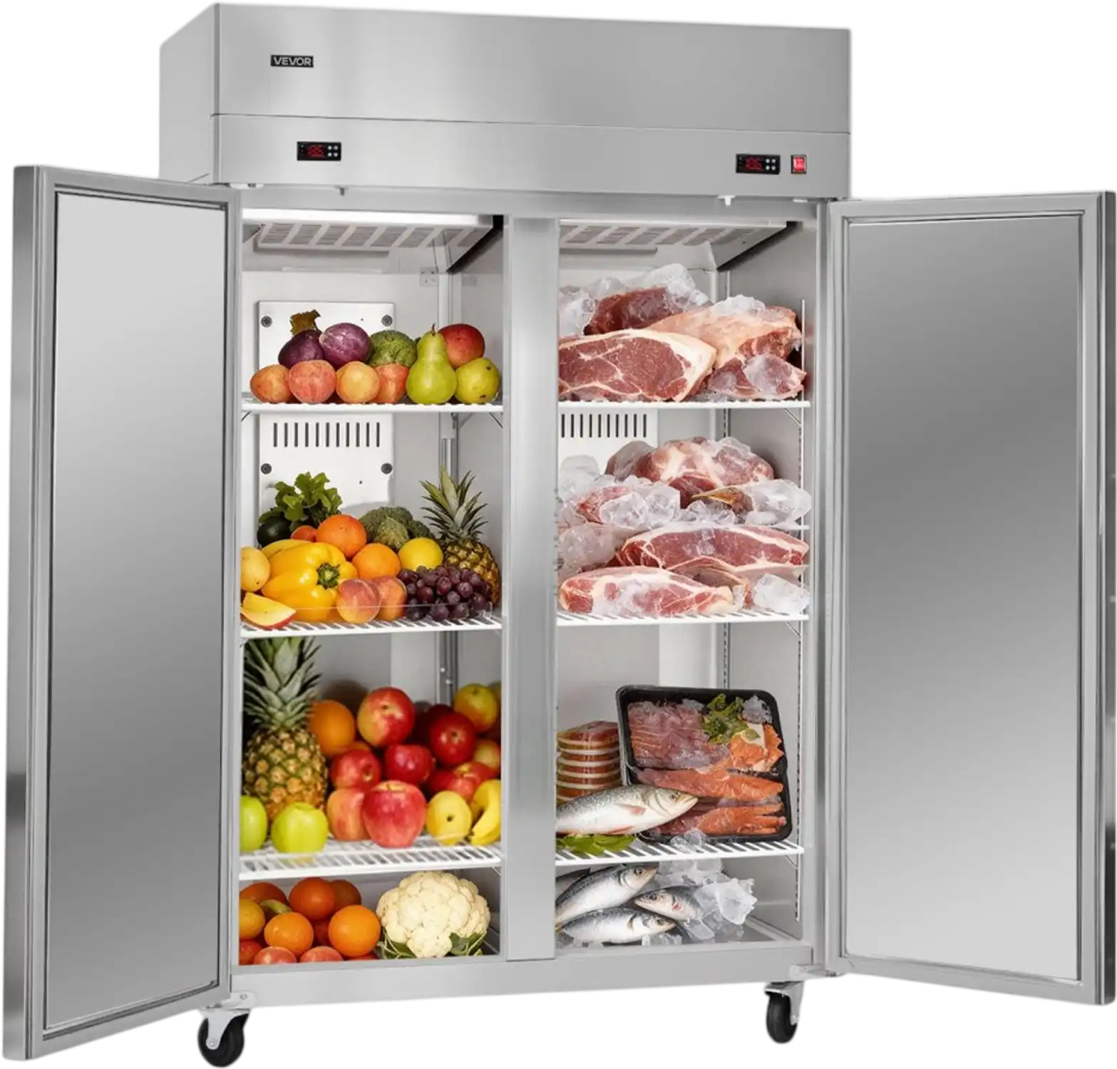 Vevor Commercial Freezer Refrigerator Combo 31.1 Cu. Ft. Stainless Steel Double Door New