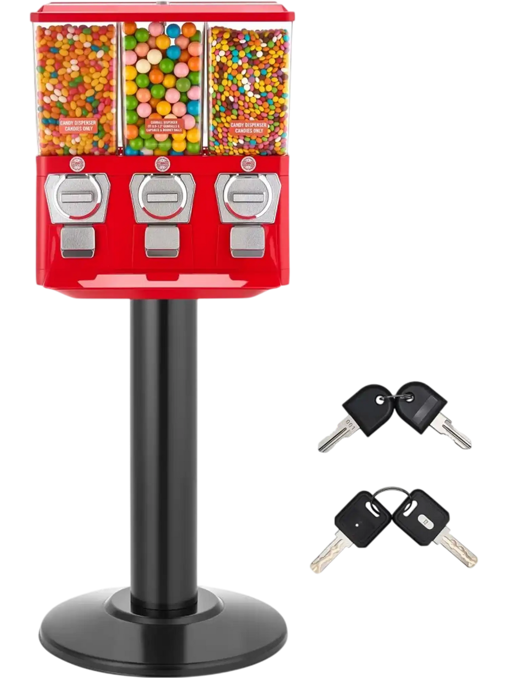 VEVOR Candy Vending Machine, Triple Compartment Candy Vending Machine with Stand, Gumball & Candies Vendings Machines with Built-In Cash Box, Detachable, Vintage Candies Dispenser for Shops, Arcades