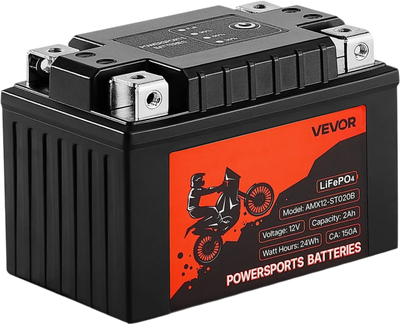VEVOR Motorcycle Battery, 12 Volt 2Ah, LiFePO4 Lithium Pre-Charged Powersports Battery, Maintenance Free & High Performance, Compatible with ATV, Motorcycle, Jet Skis, Scooter, UTV, and More
