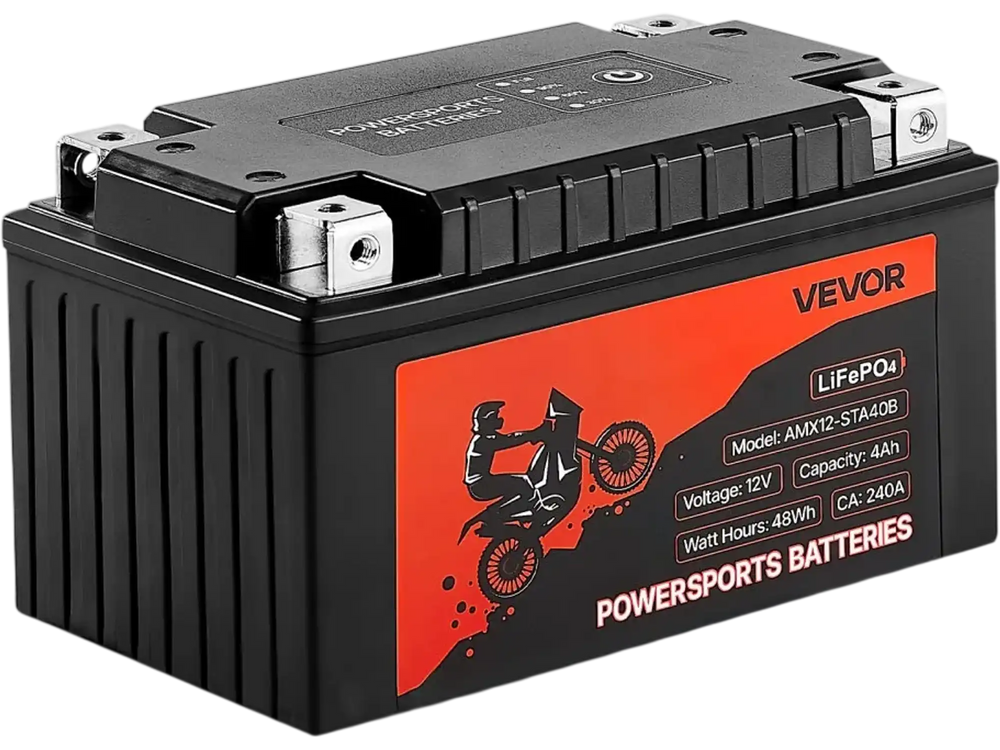 VEVOR Motorcycle Battery, 12 Volt 4Ah, LiFePO4 Lithium Pre-Charged Powersports Battery, Maintenance Free & High Performance, Compatible with ATV, Motorcycle, Jet Skis, Scooter, UTV, and More