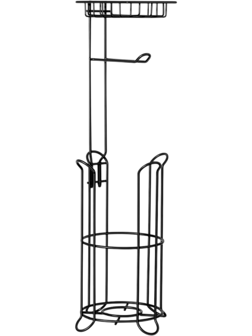 VEVOR Free Standing Toilet Paper Holder with Shelf, 3-in-1 Premium Metal Material, Store Up to 4 Mega Rolls, Elevated Base Design, Tissue Roll Storage Rack for Bathroom, Washroom, Matte Black