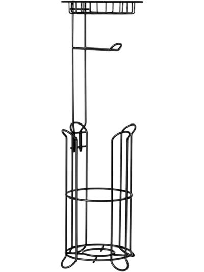 VEVOR Free Standing Toilet Paper Holder with Shelf, 3-in-1 Premium Metal Material, Store Up to 4 Mega Rolls, Elevated Base Design, Tissue Roll Storage Rack for Bathroom, Washroom, Matte Black