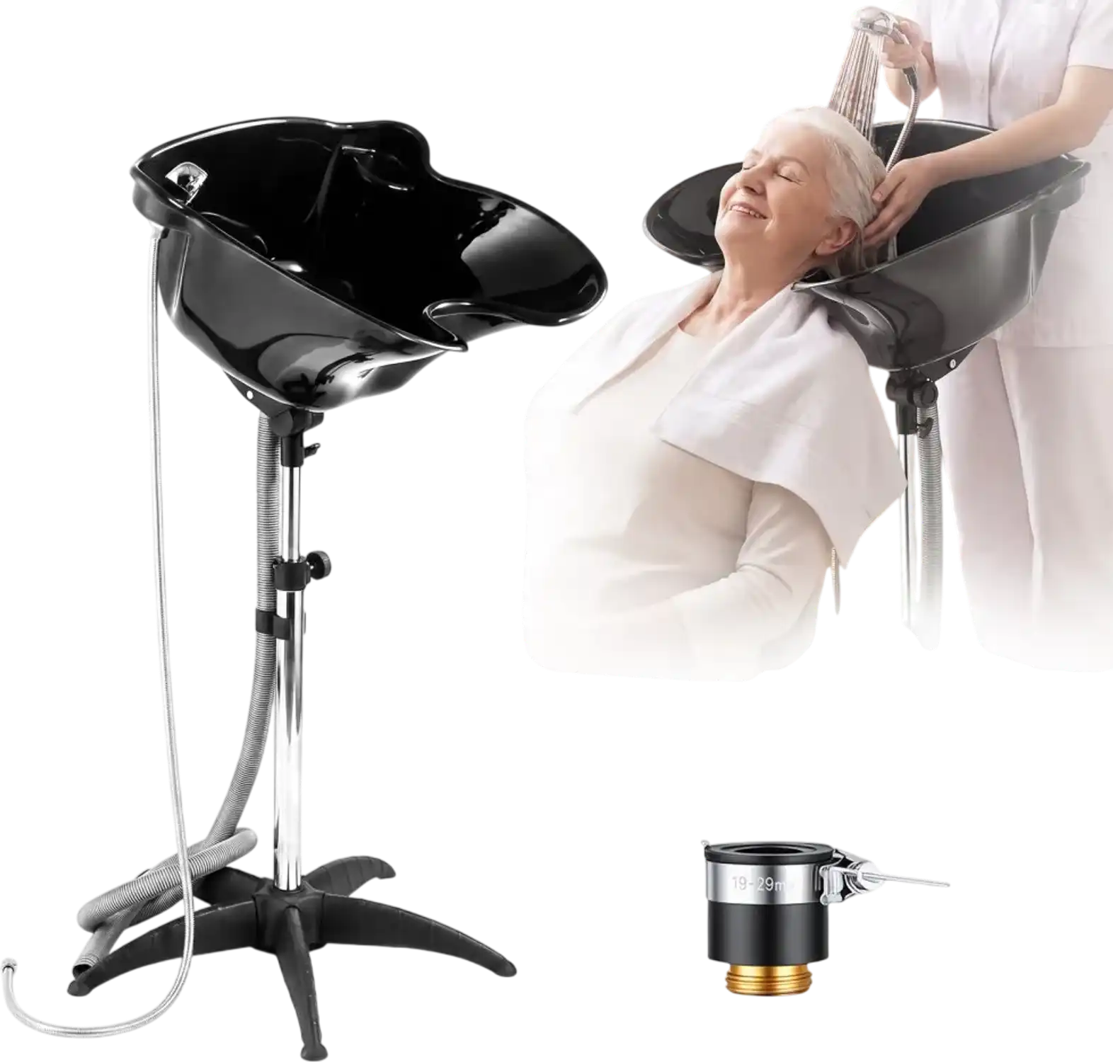 Vevor Portable Shampoo Bowl 270° Rotating Salon Sink Basin with Showerhead Black New