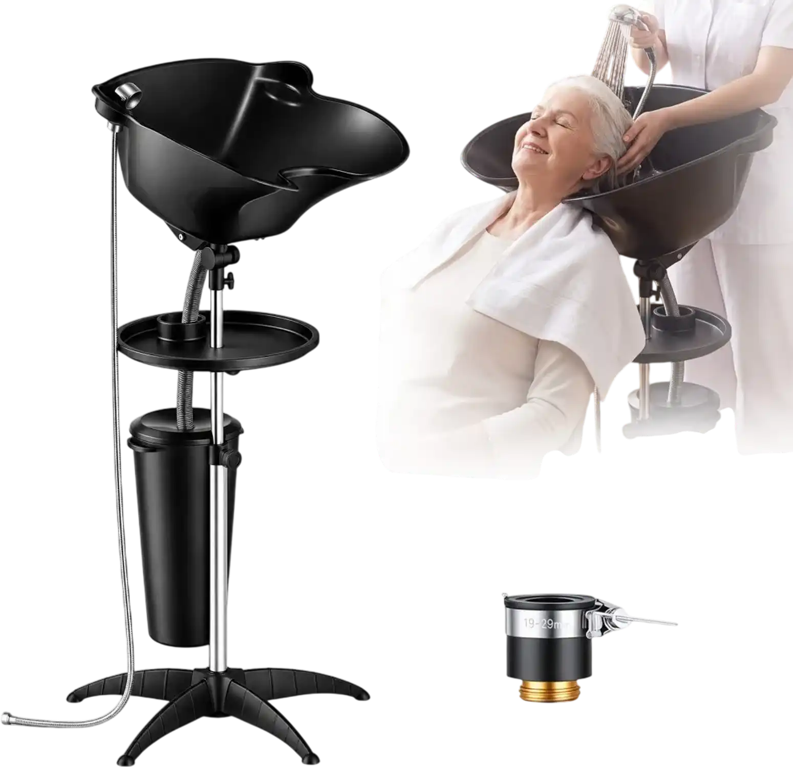 Vevor Shampoo Bowl Portable 270° Rotating Salon Sink with Bucket Black New
