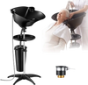 VEVOR Portable Shampoo Bowl 270° Rotating Salon Sink Wash Basin with Bucket, for Home & Salon Use, Height and Angle Adjustable, Hair Washing Station with Drain Hose, Showerhead & Storage Tray, Black